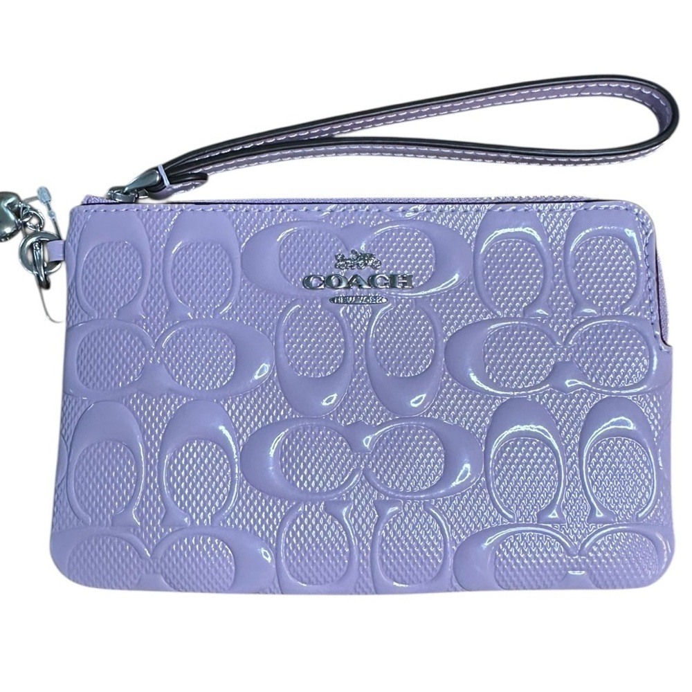 MWT Coach Light Violet Embossed Wristlet with Heart Charm